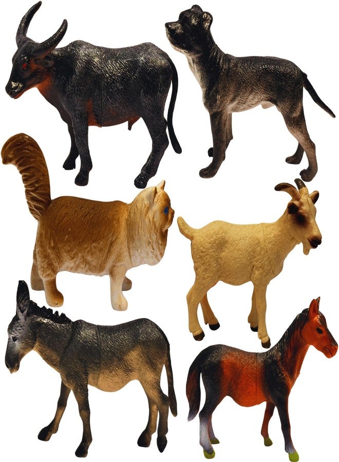Mallexo Realistic Big Size Farm Animal Toys for Kids 2+ Years | 6PCs Pet Animals Action Figure Set | Domestic Animal Peacock, Horse, Dog, Cow, Hen etc Birthday Gifts for Children Jungle Animals - Image 1